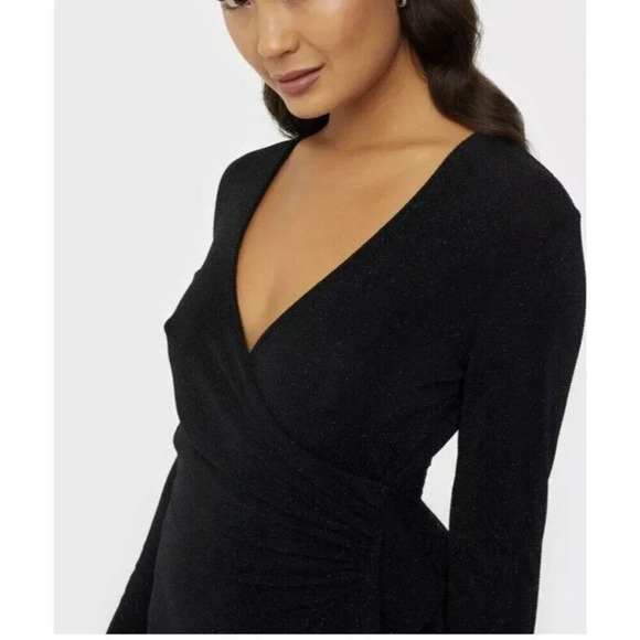 IRO Hime Shimmer Ruffle Bodycon Dress Wrap Black Sparkle Cocktail Size 42/XL - Picture 4 of 11